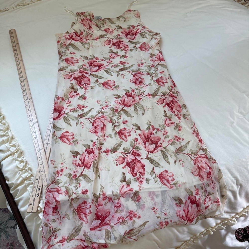 90s White Stag size 16 ivory pink floral sleeveless midi slip dress - Picture 6 of 6